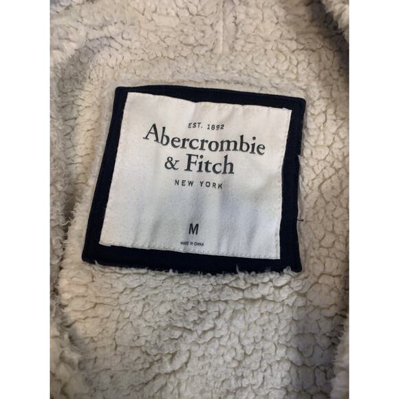 ABERCROMBIE & FITCH SHERPA LINED Men Medium Zip SWEATSHIRT NAVY BLUE Y2K - Picture 2 of 9